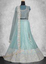 Net Sea Green Wedding Wear Mirror Work Lehenga Choli